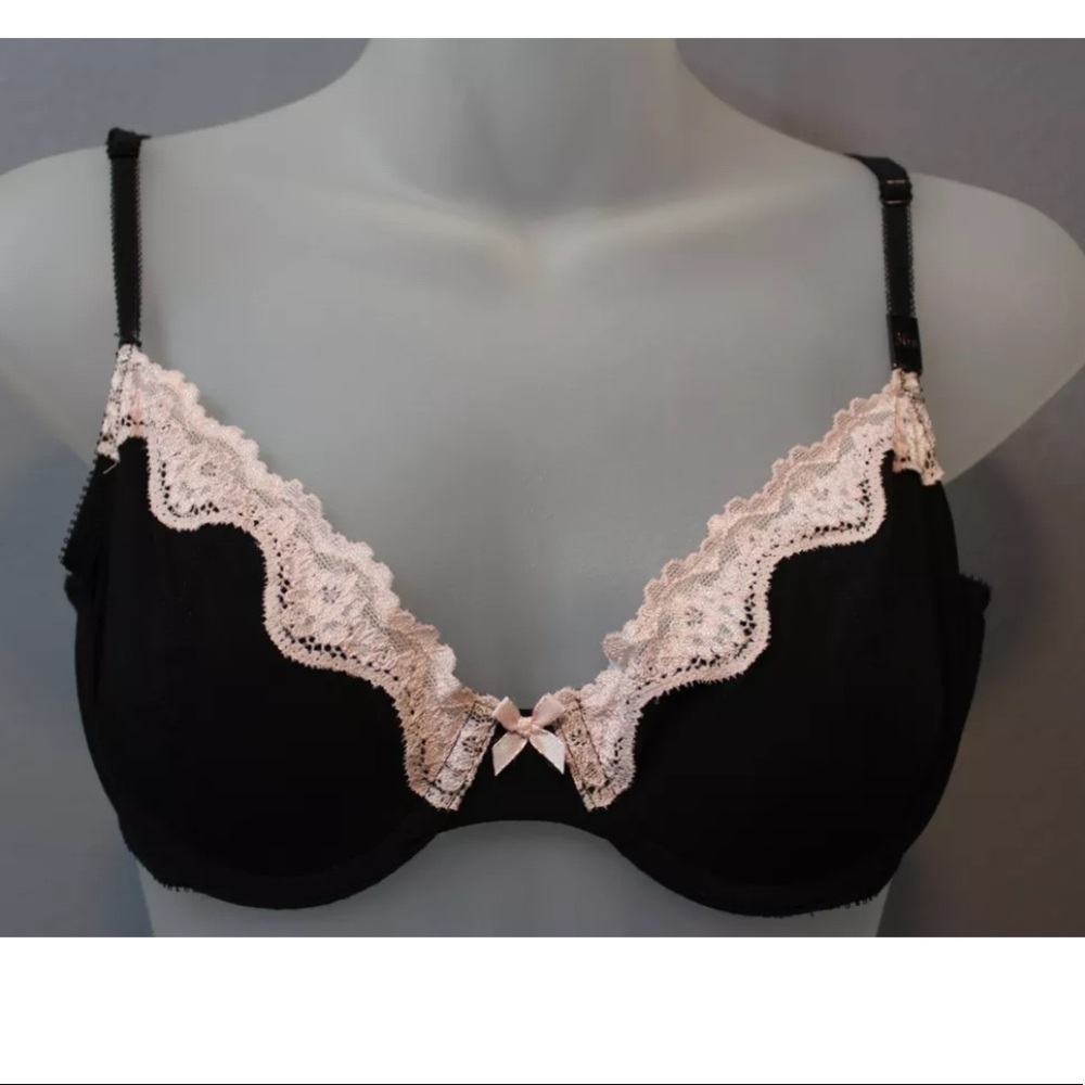 Victoria's Secret unlined Demi black pale pink bra 36B